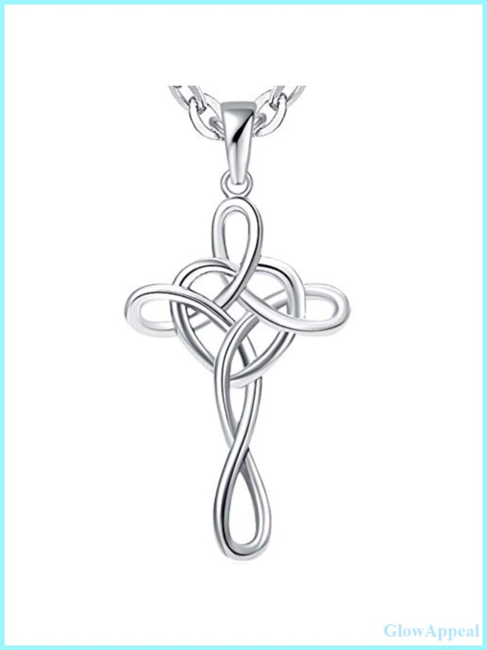 Stainless Steel Love Knot Heart Cross Pendant Necklace 20"